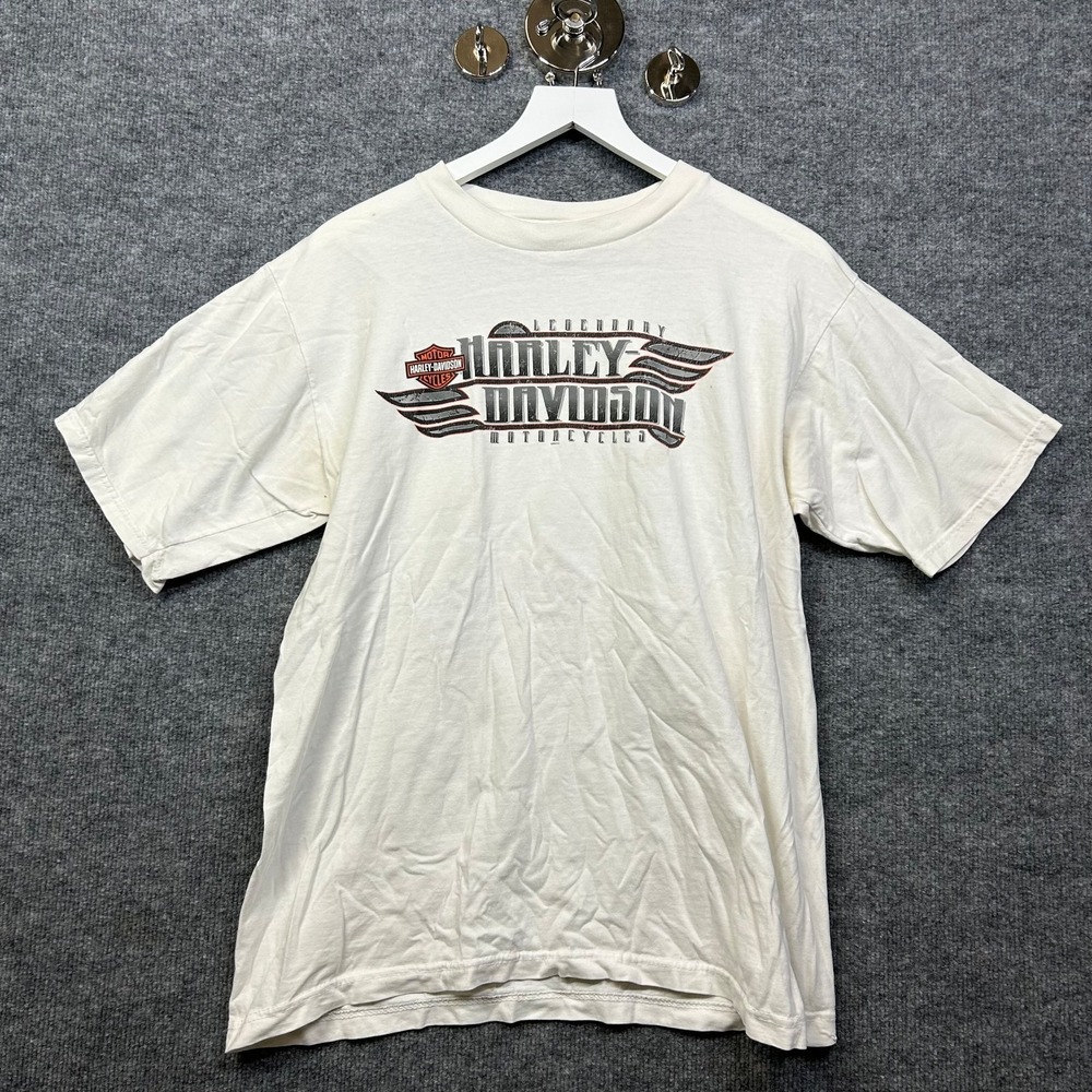 Harley Davidson T-Shirt Men Large White Good Vintage Graphic Holoubek Louisiana